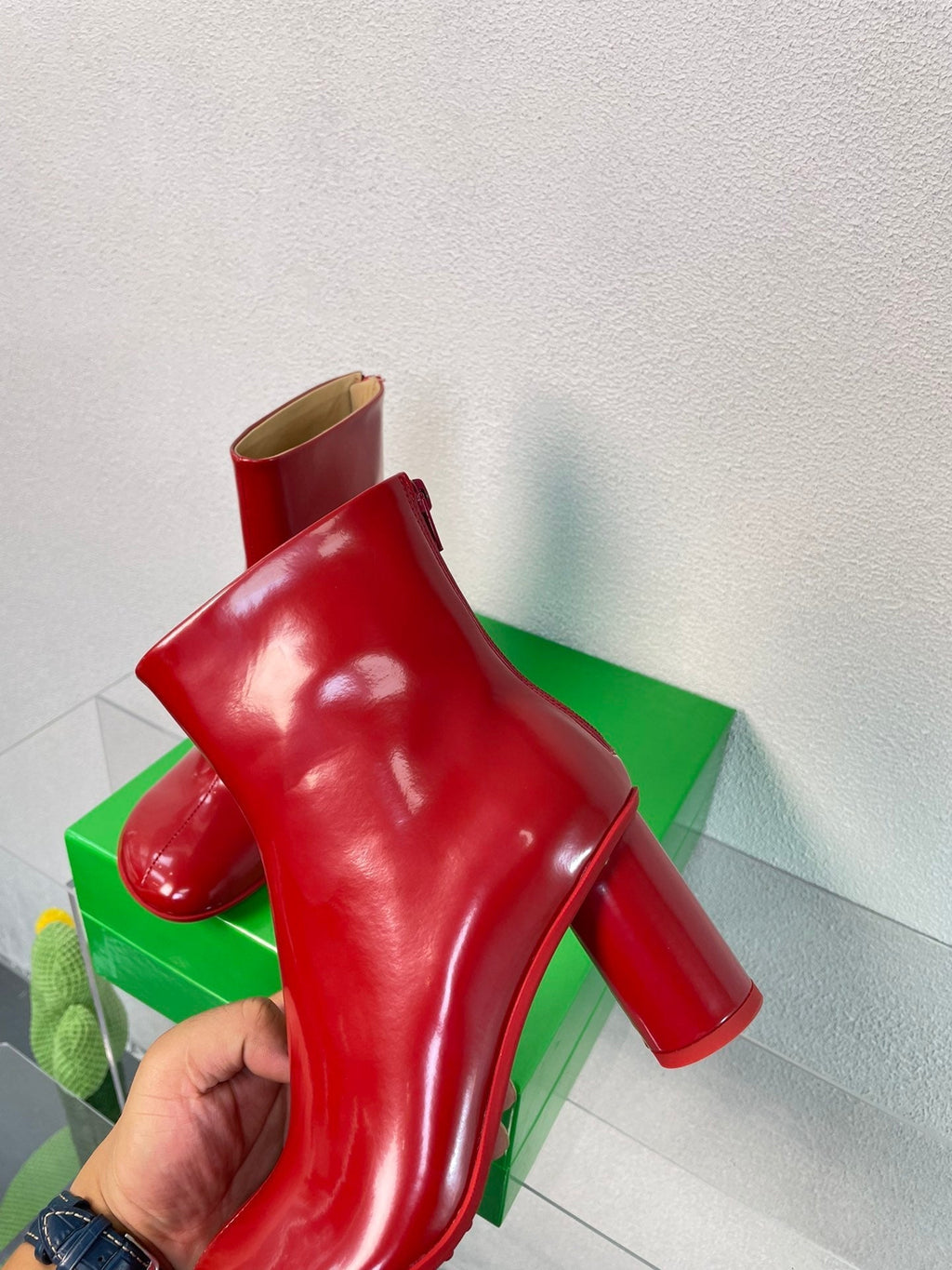 BOTTEGA VENETA ATOMIC ANKLE BOOT IN RUBY RED CALFSKIN 75 MM