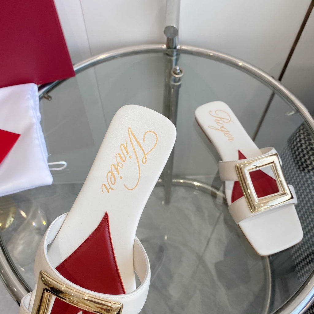VIV' BY THE SEA LOVE METAL MULES IN WHITE CALFSKIN GOLD BUCKLE