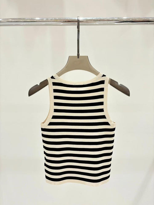 CELINE Celin Black Beige Stripe Tank Top