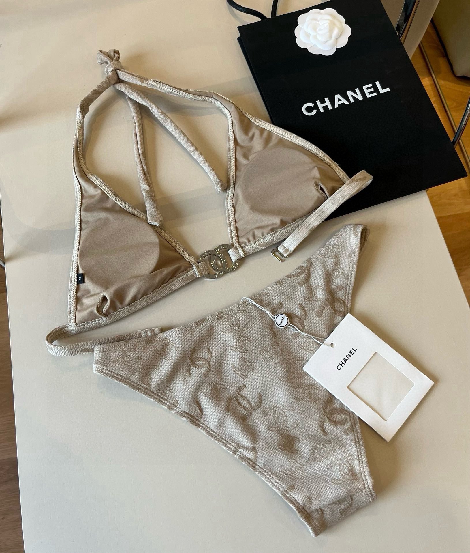 CHANEL SWIMSUIT IN NUDE EMBROIDERED LOGO 604223