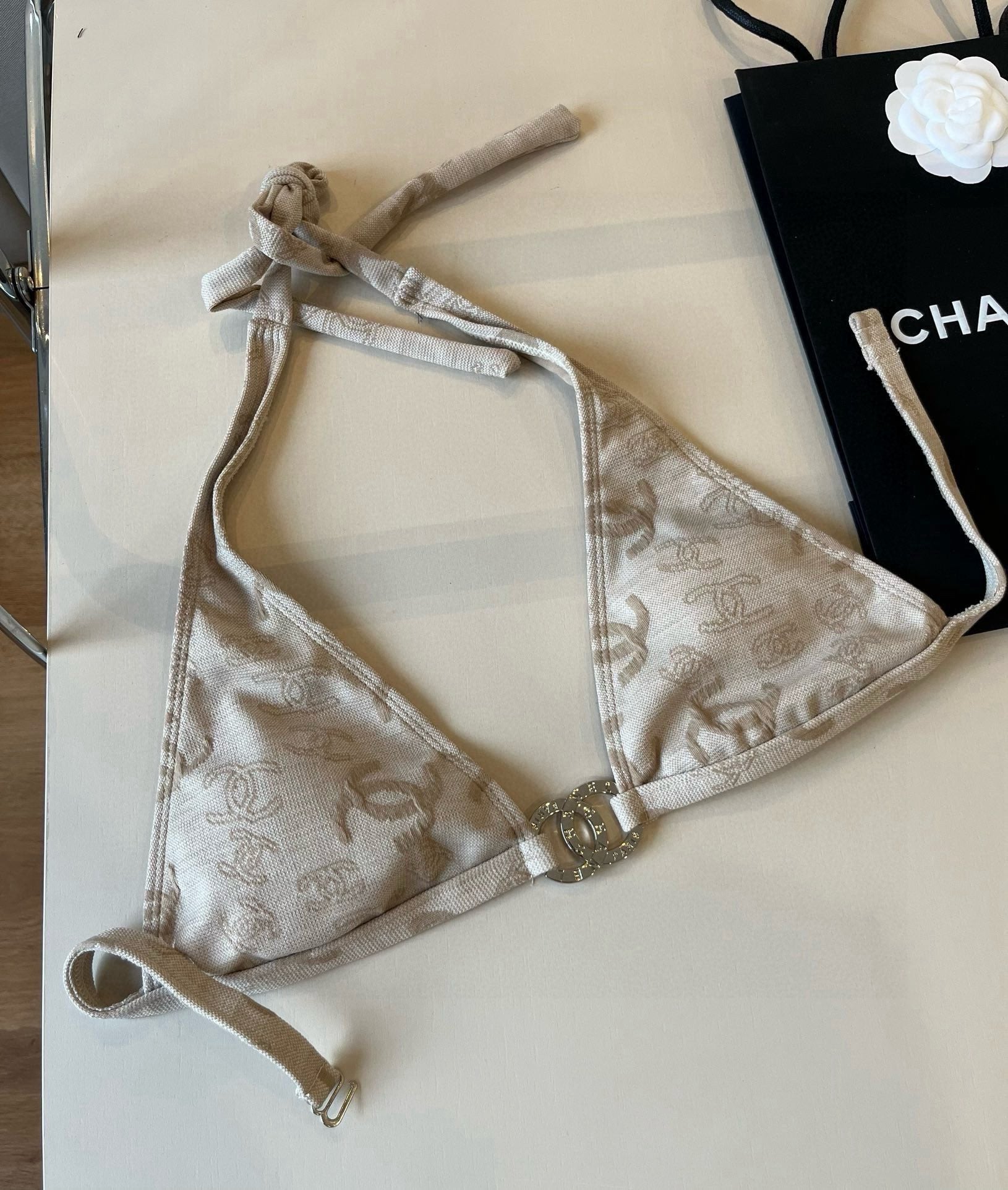 CHANEL SWIMSUIT IN NUDE EMBROIDERED LOGO 604223