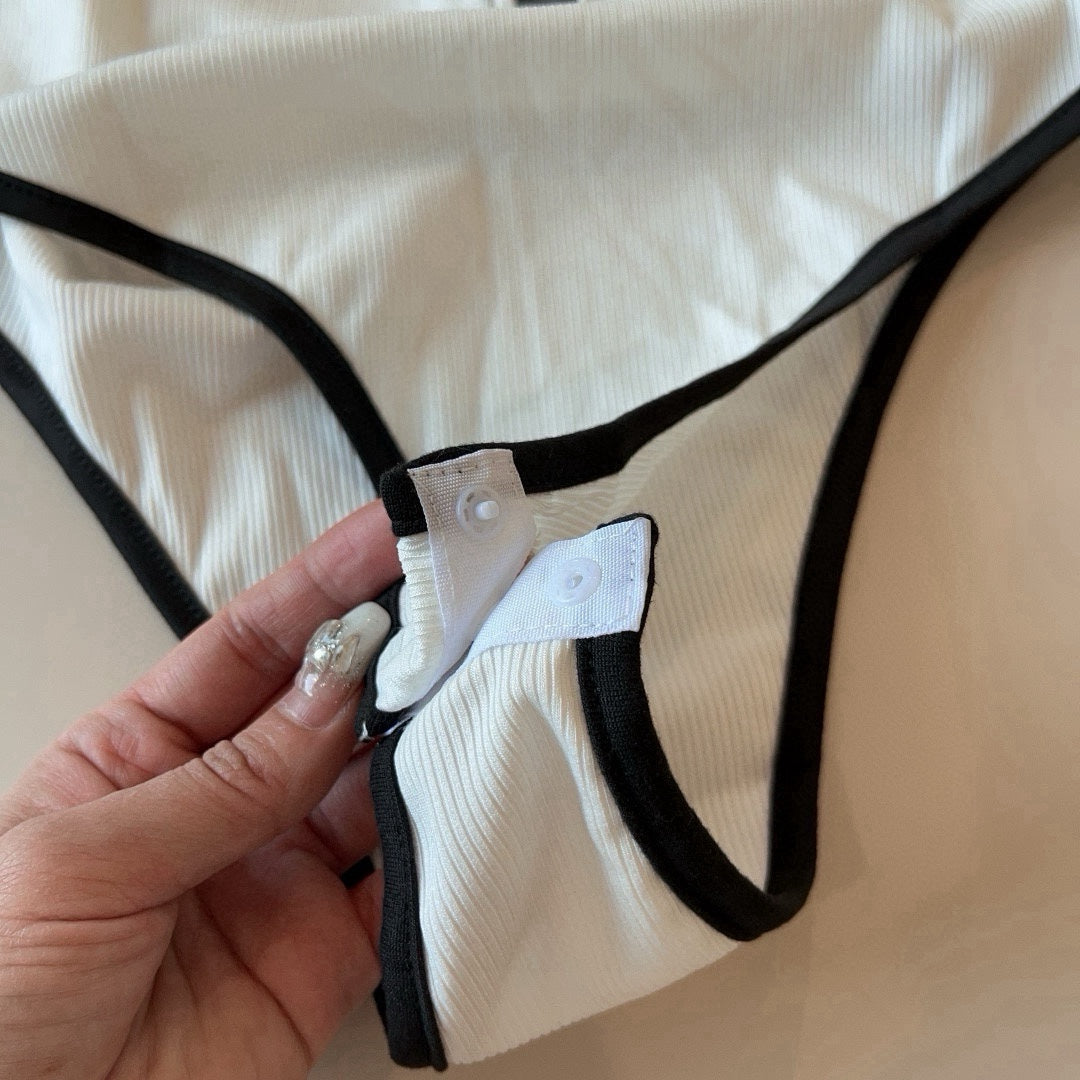CHANEL BIKINI SWIMSUIT SET IN WHITE AND BLACK TRIM 625974