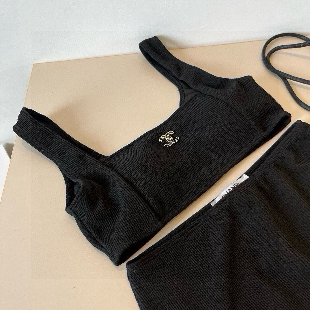CHANEL BIKINI SWIMSUIT SET IN BLACK ATTACHED WITH LOGO 629243