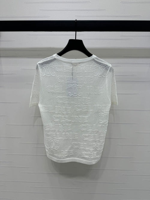 CELINE SHORT-SLEEVE CROCHET TOP WHITE 274807