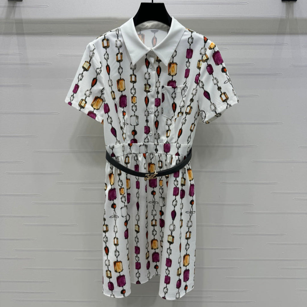 LOUIS VUITTON LV SHORT-SLEEVE BELTED DRESS 269527