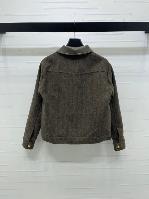 CELINE 25S PU LEATHER JACKET WITH LAPEL TRIM 0032