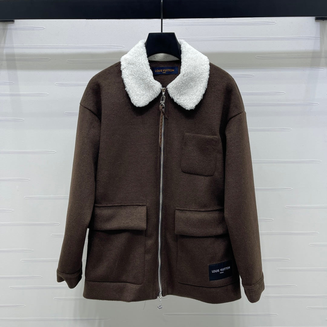 LOUIS VUITTON LV 25S KNITTED CARDIGAN WITH SHEARLING COLLAR 0153