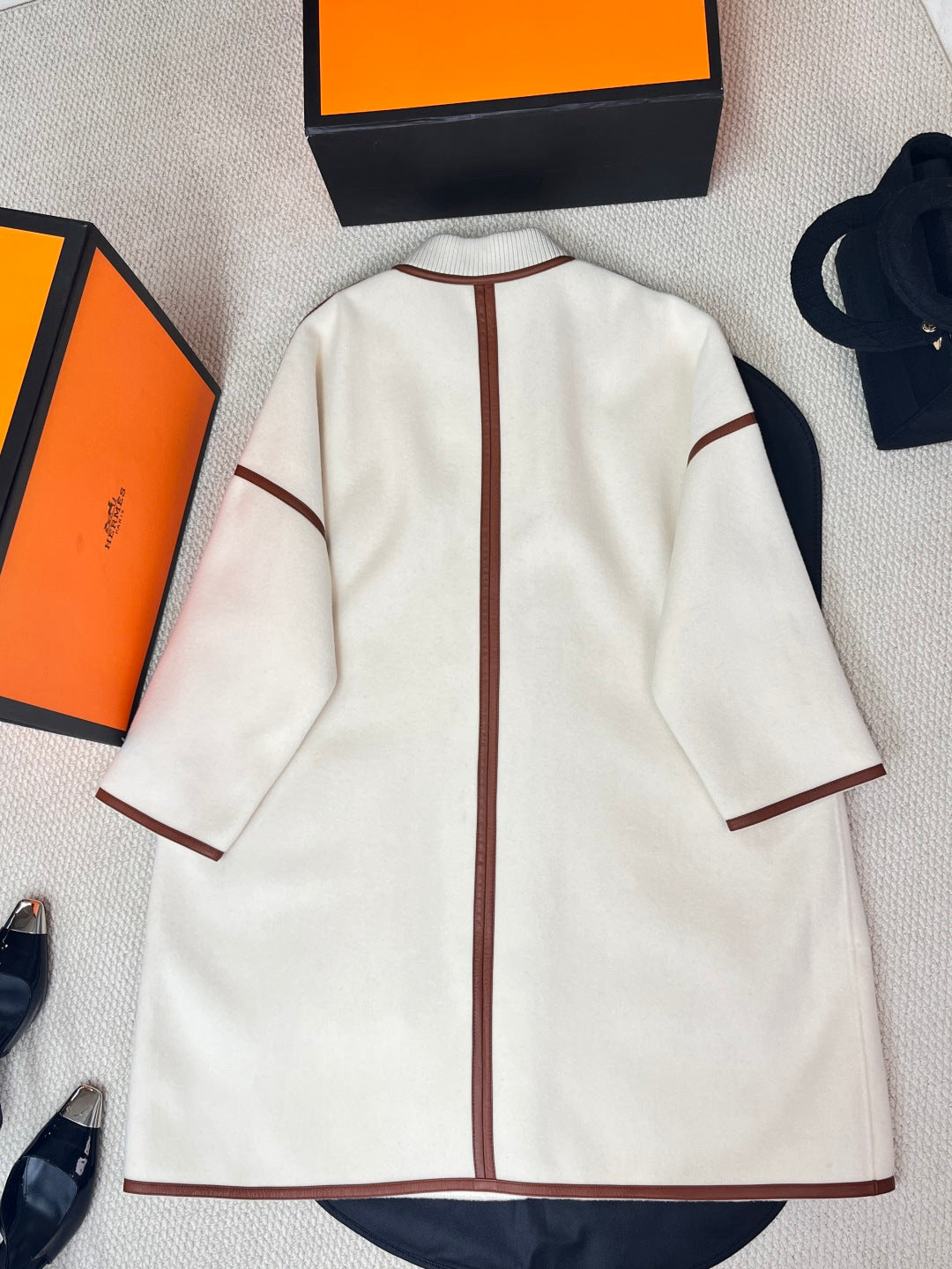 HERMES 25S CASERE COAT WITH LEATHER BUTTONS 204