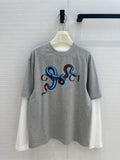 GUCCI Gucci 25 Printed Long-sleeved T-shirt Gray Cotton