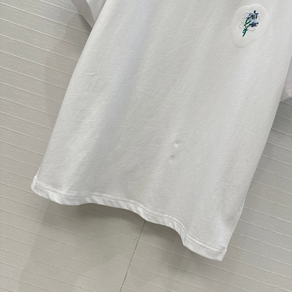 LOEWE WHITE EMBROIDERED LOGO T-SHIRT