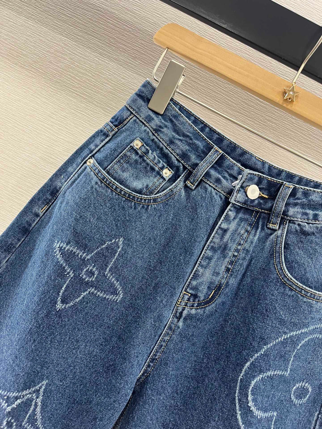 LOUIS VUITTON LV HIGH-WAIST LASER-CUT DENIM SHORTS