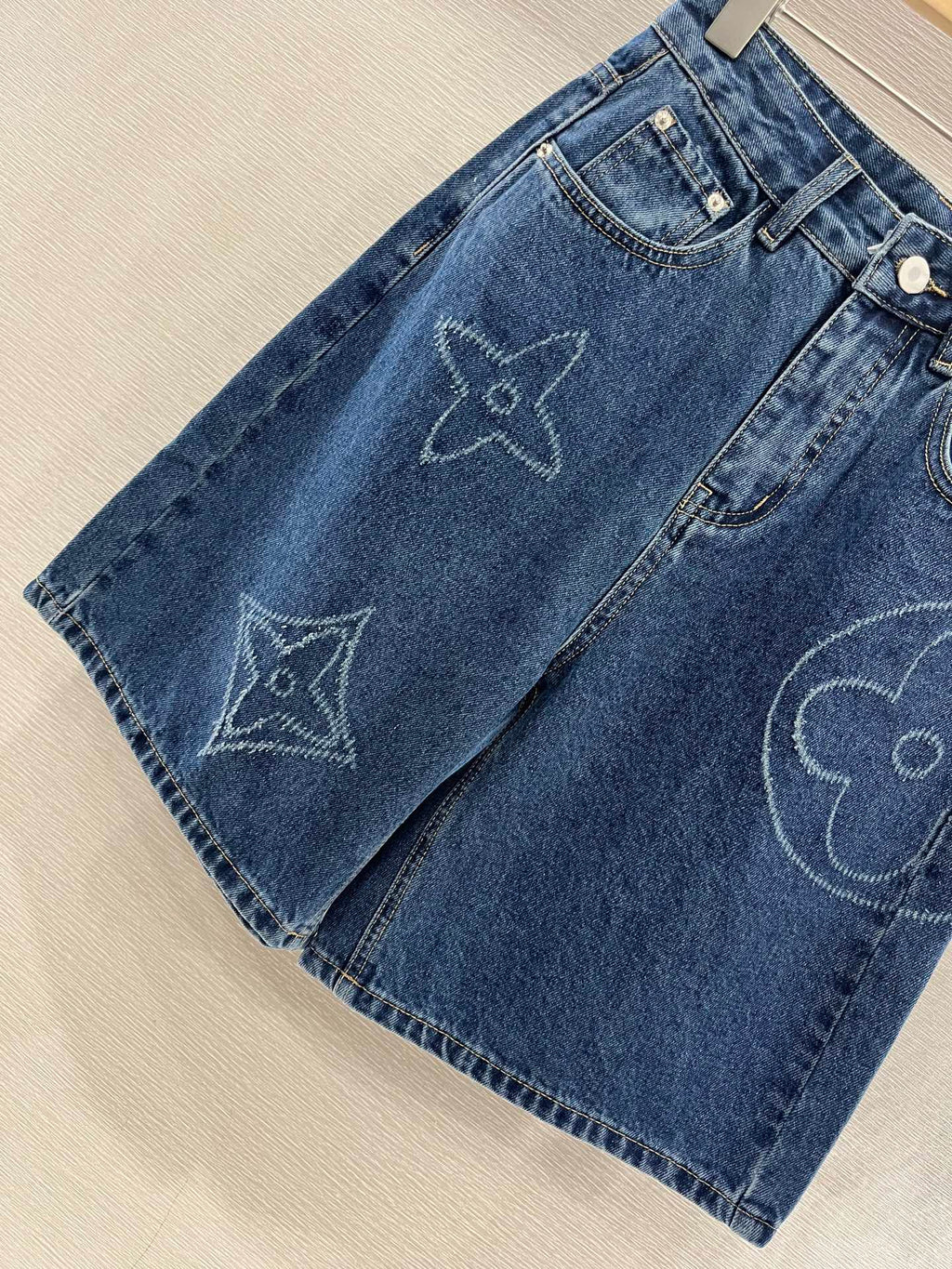 LOUIS VUITTON LV HIGH-WAIST LASER-CUT DENIM SHORTS