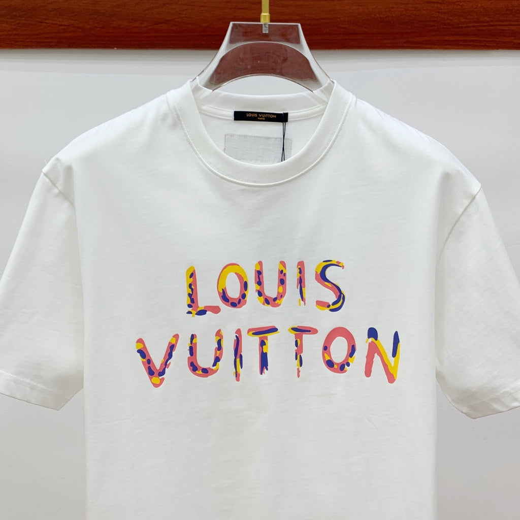 LOUIS VUITTON LV T-SHIRT COLORFUL LOGO IN WHITE COTTON 238876