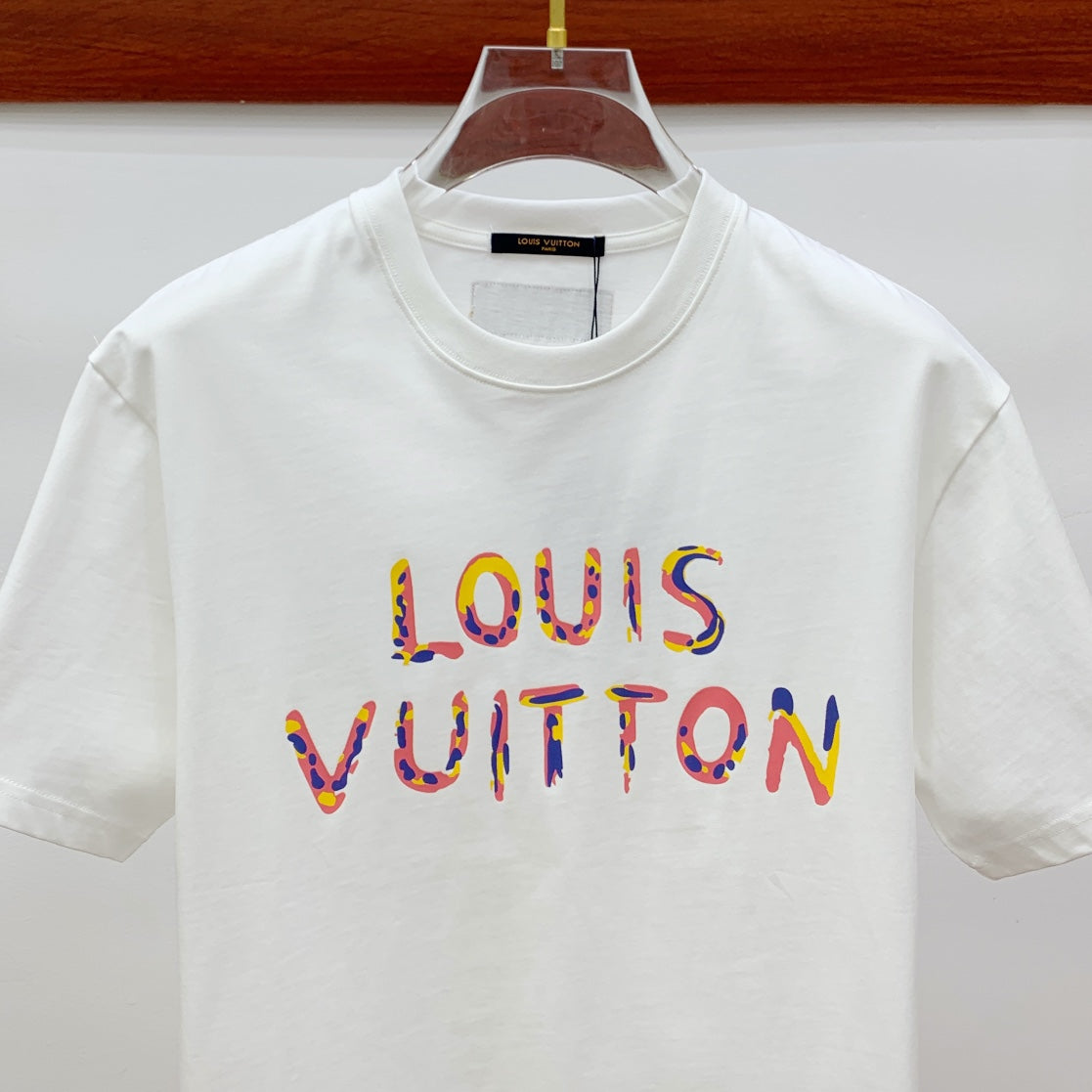 LOUIS VUITTON LV T-SHIRT COLORFUL LOGO IN WHITE COTTON 238876