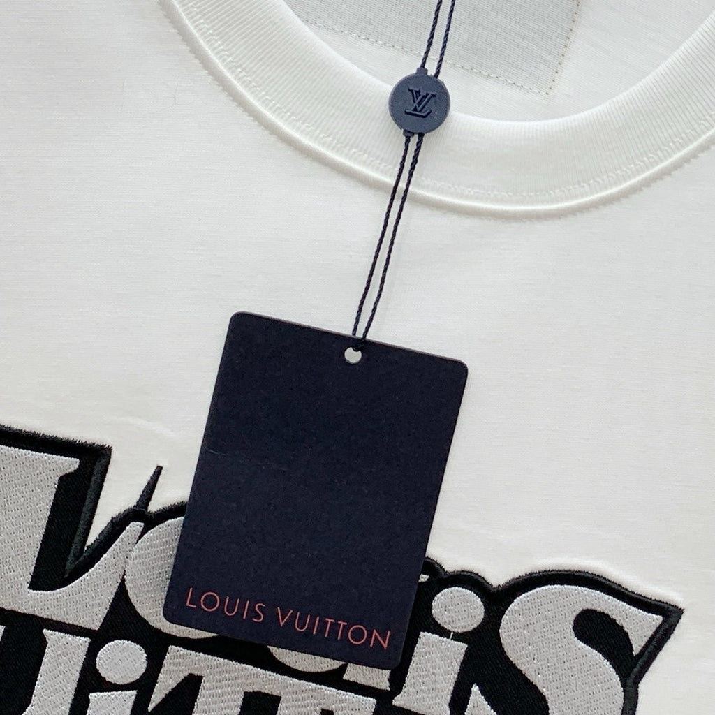 LOUIS VUITTON LV T-SHIRT EMBROIDERED LOGO IN WHITE COTTON 238878