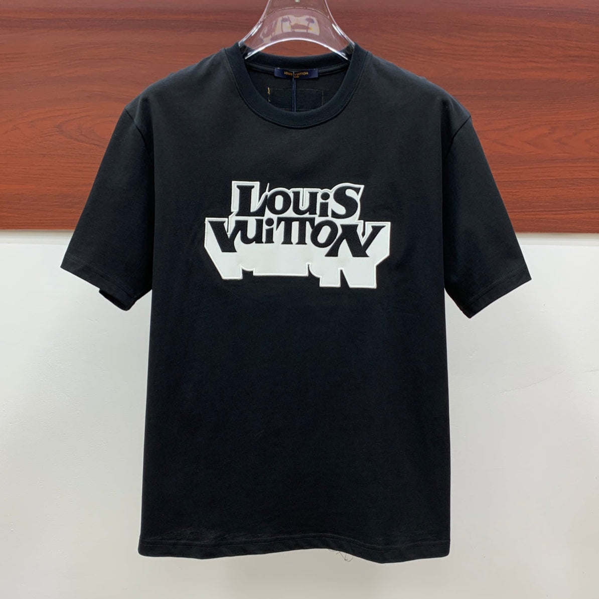 LOUIS VUITTON LV T-SHIRT EMBROIDERED LOGO IN BLACK COTTON 238879