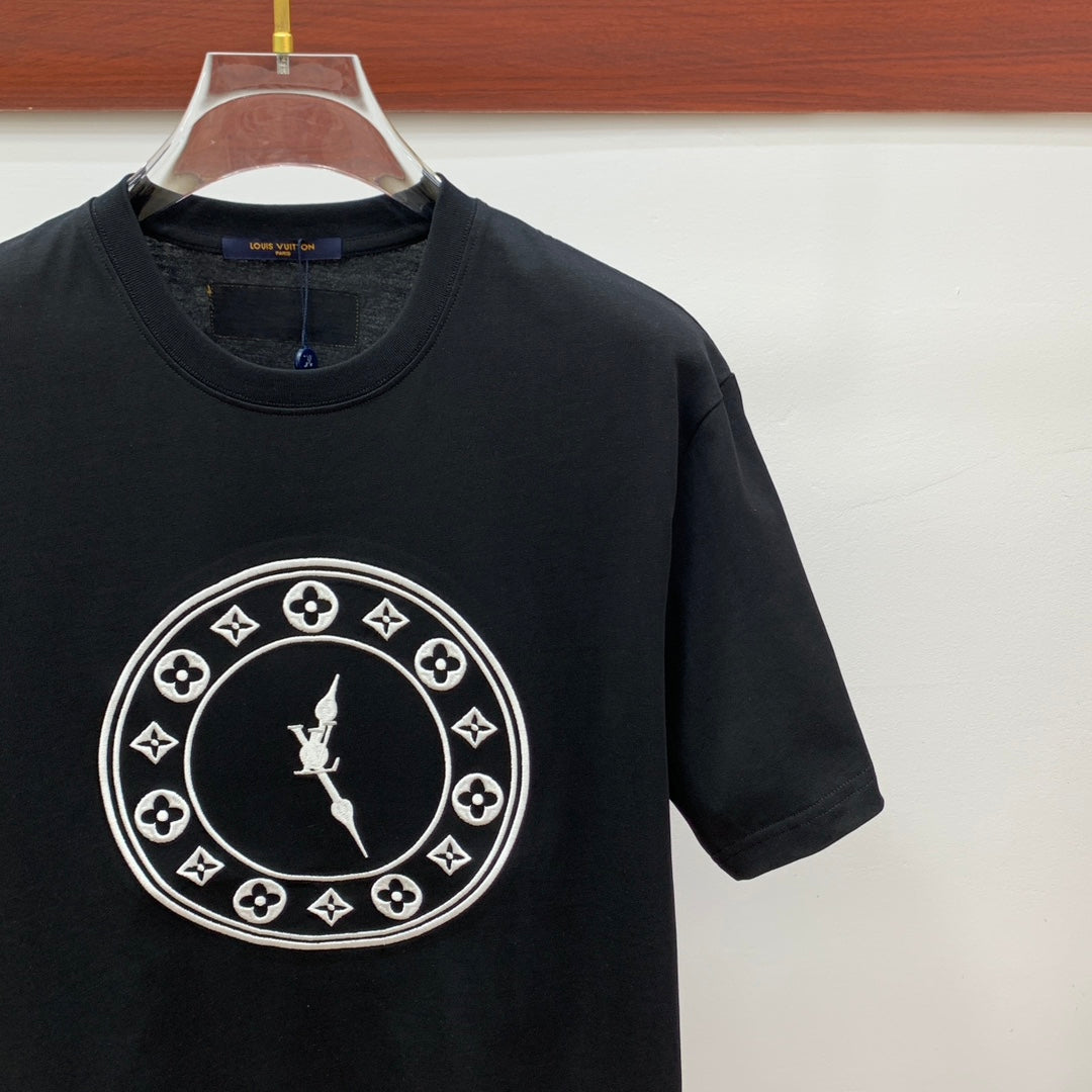 LOUIS VUITTON LV T-SHIRT IN BLACK PURE COTTON EMBROIDERED LOGO 238889