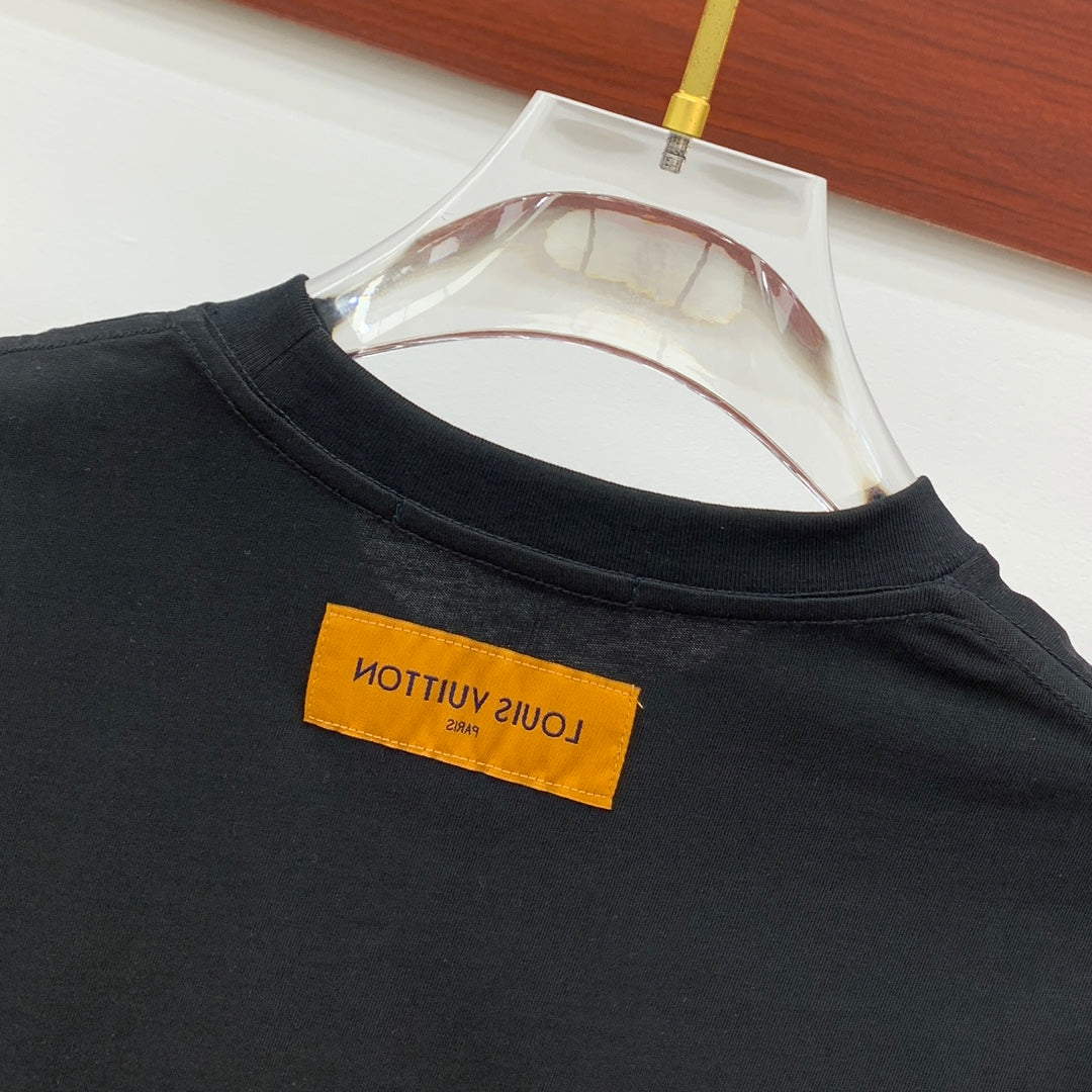 LOUIS VUITTON LV T-SHIRT IN BLACK PURE COTTON EMBROIDERED LOGO 238889