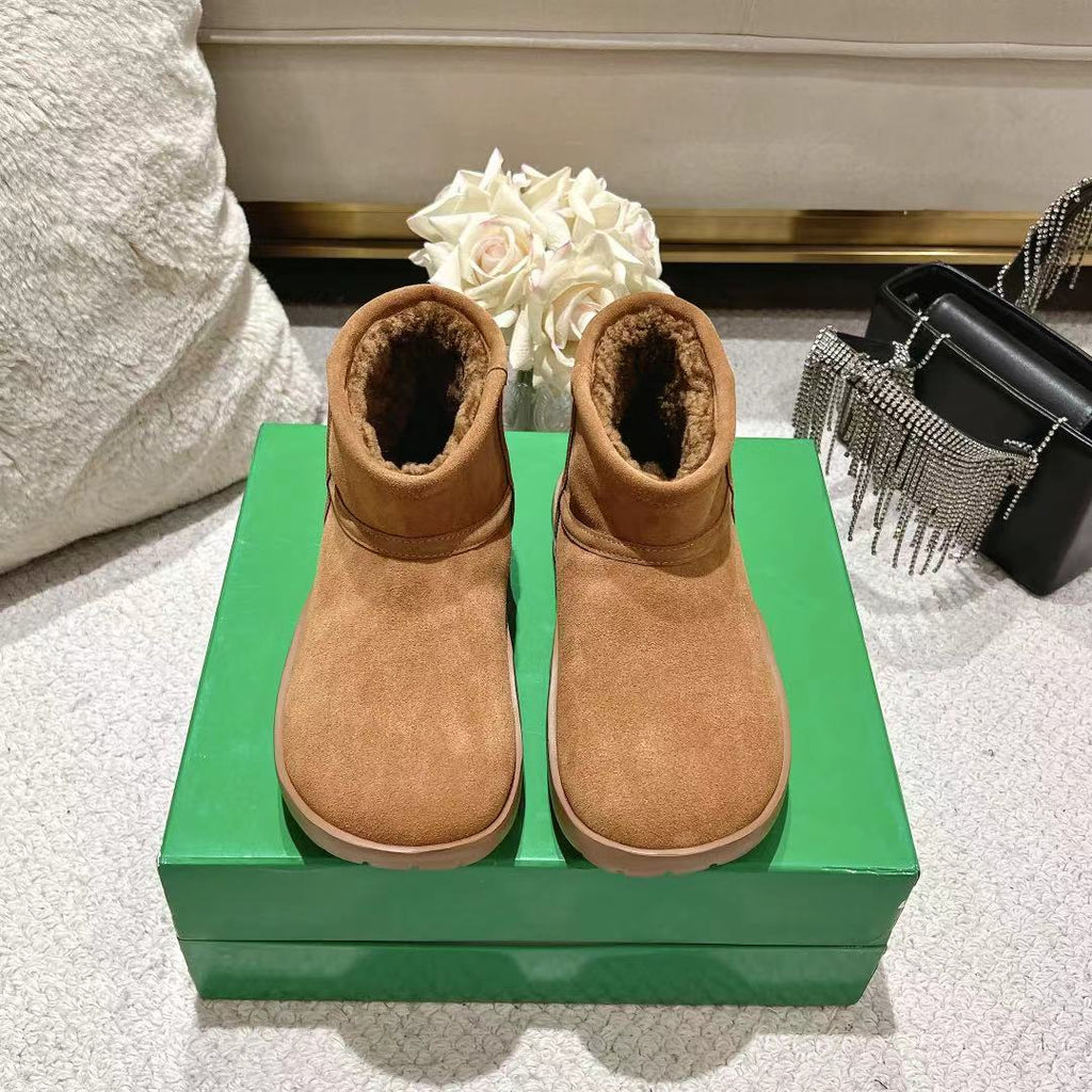 BOTTEGA VENETA SNAP MINI ANKLE BOOTS IN BRONZE BROWN SUEDE AND SHEARLING LINING