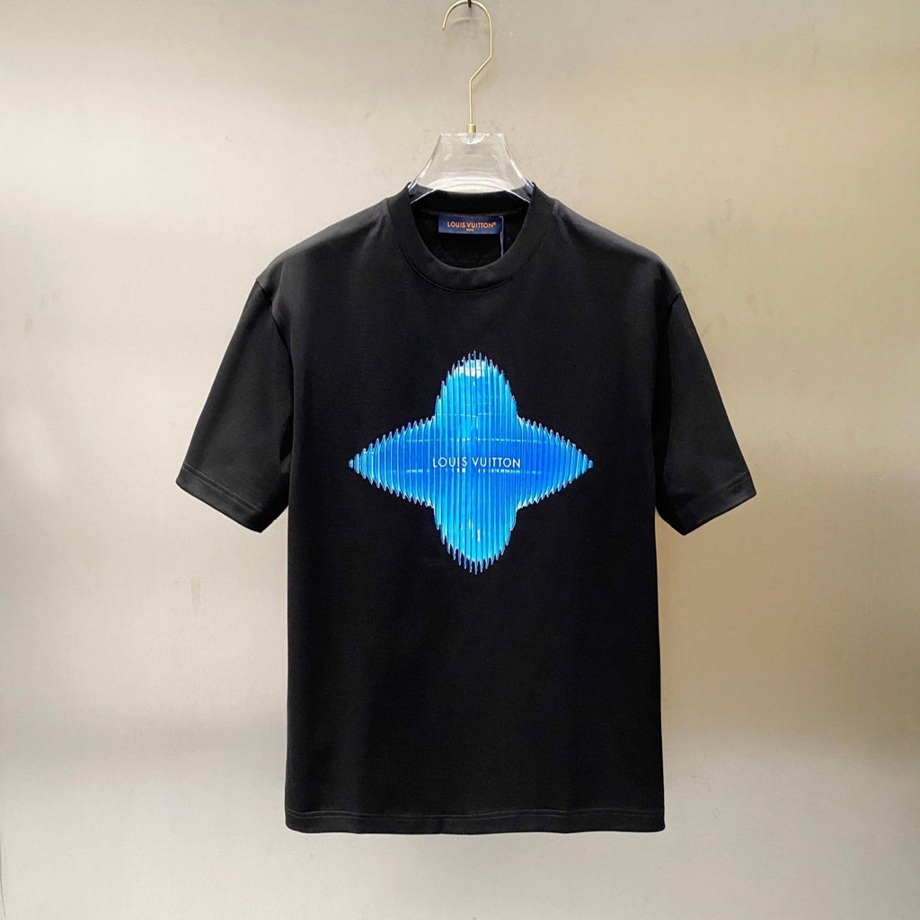 LOUIS VUITTON LV T-SHIRT IN BLACK COTTON BLUE LOGO PRINT 238836