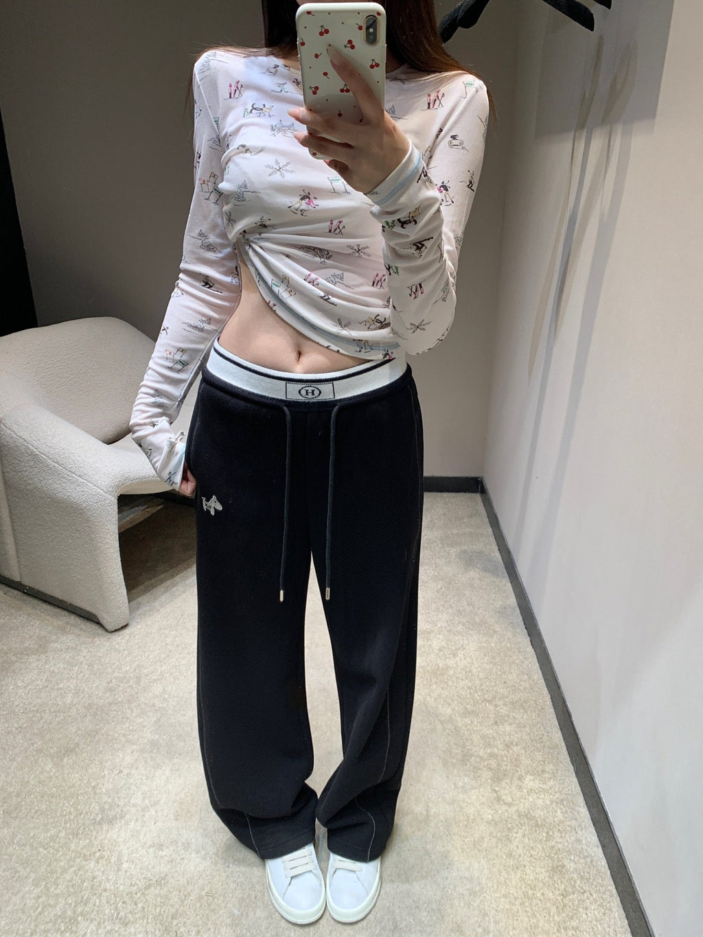 HERMES 25S FLEECE-LINED WIDE-LEG PANTS 442