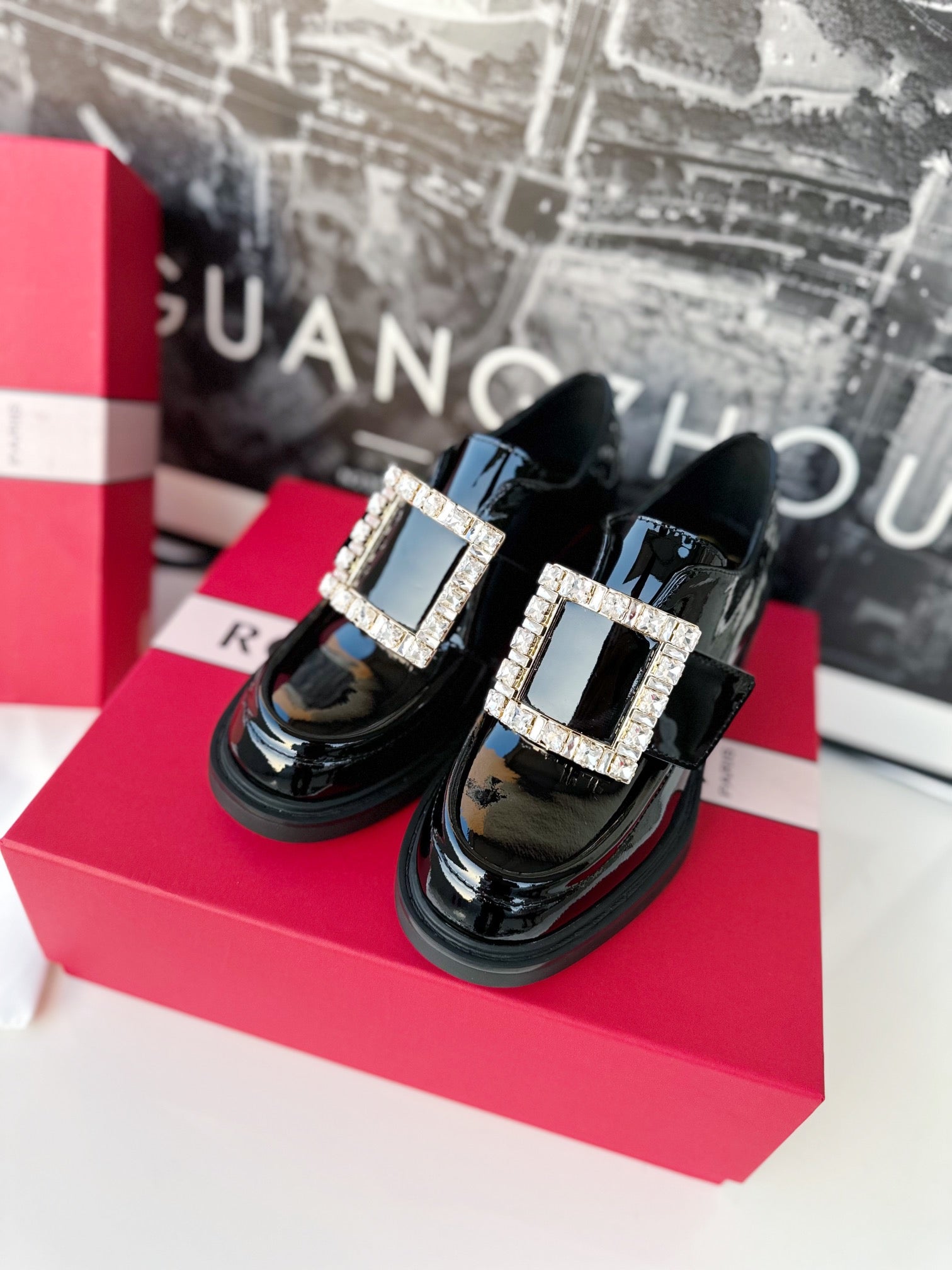 VIV' RANGERS LOAFERS IN BLACK PATENT CALFSKIN STRASS BUCKLE