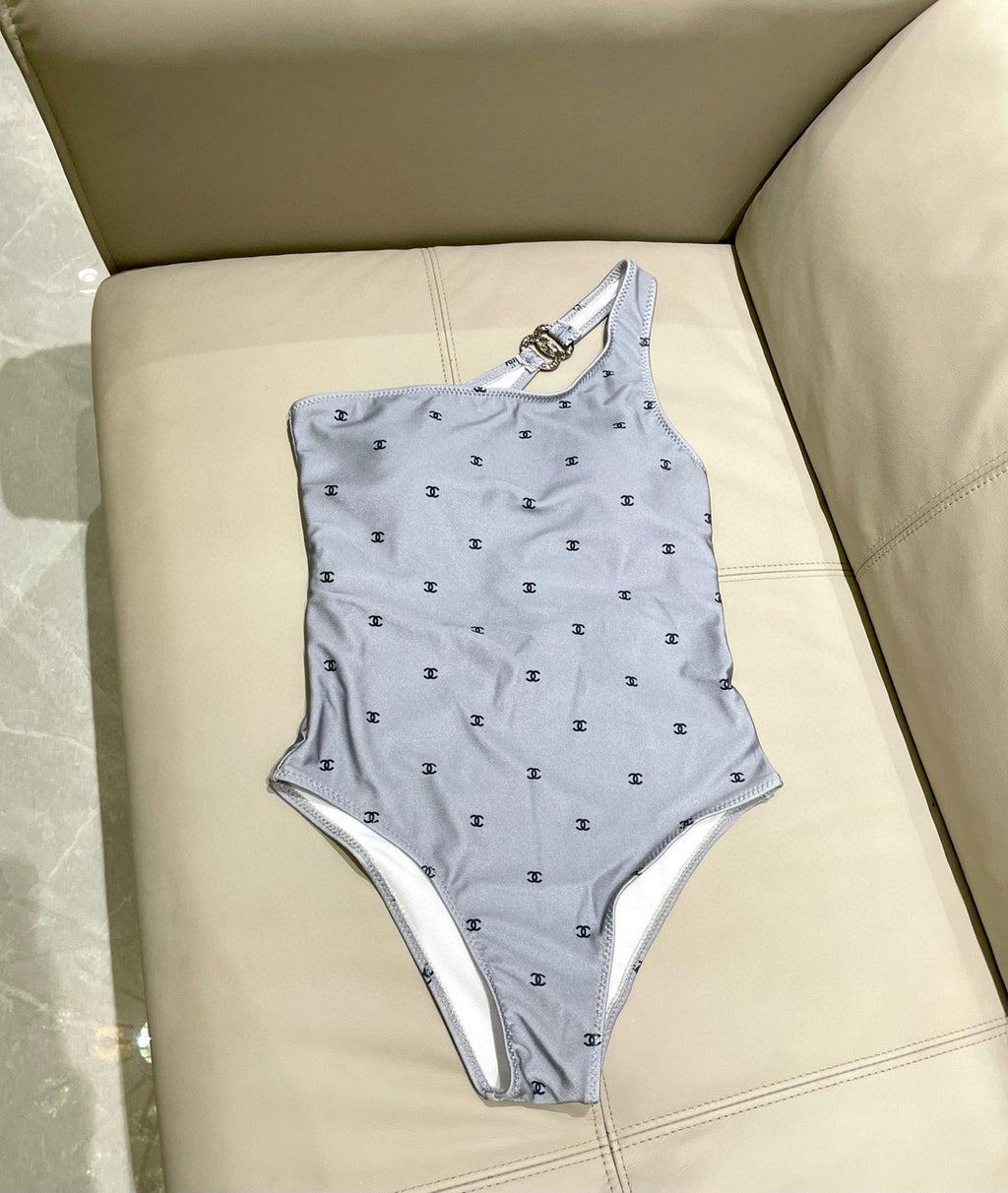 CHANEL BIKINI SWIMSUIT SET IN GREY AND BLACK 593032