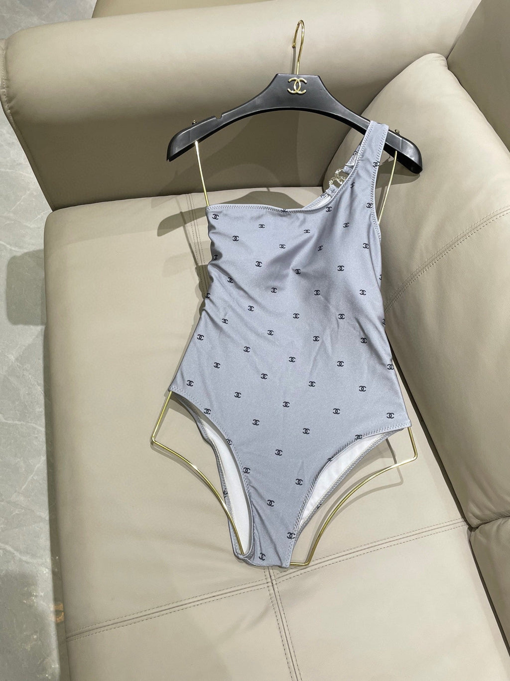 CHANEL BIKINI SWIMSUIT SET IN GREY AND BLACK 593032