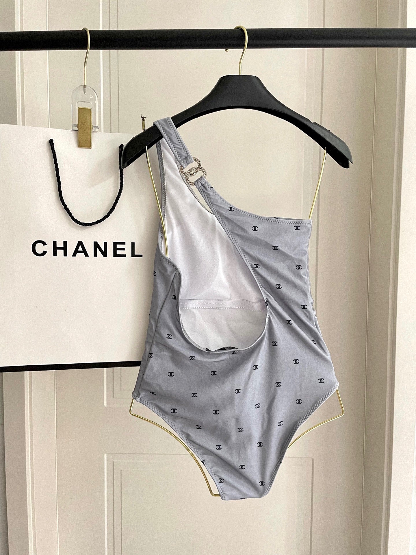 CHANEL BIKINI SWIMSUIT SET IN GREY AND BLACK 593032