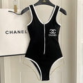 CHANEL BIKINI SWIMSUIT SET IN BLACK AND WHITE TRIM 604255