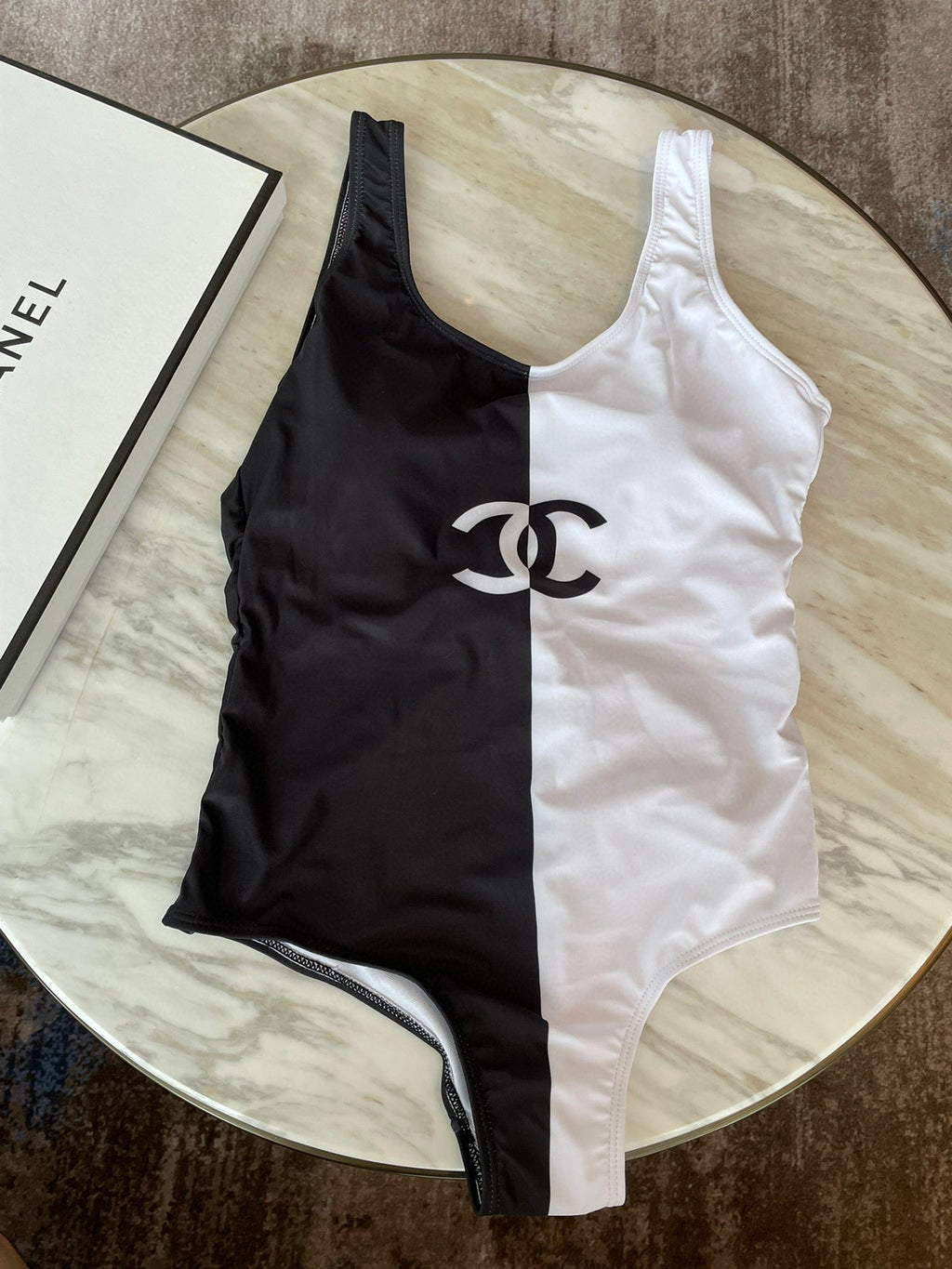 CHANEL BIKINI SWIMSUIT SET IN BLACK AND WHITE 613718