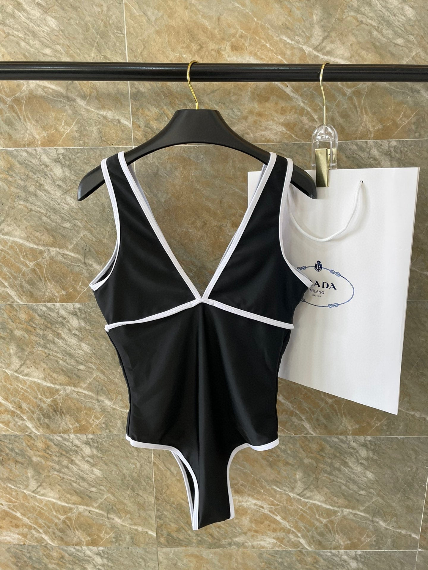 CHANEL BIKINI SWIMSUIT SET IN BLACK AND WHITE TRIM 613725