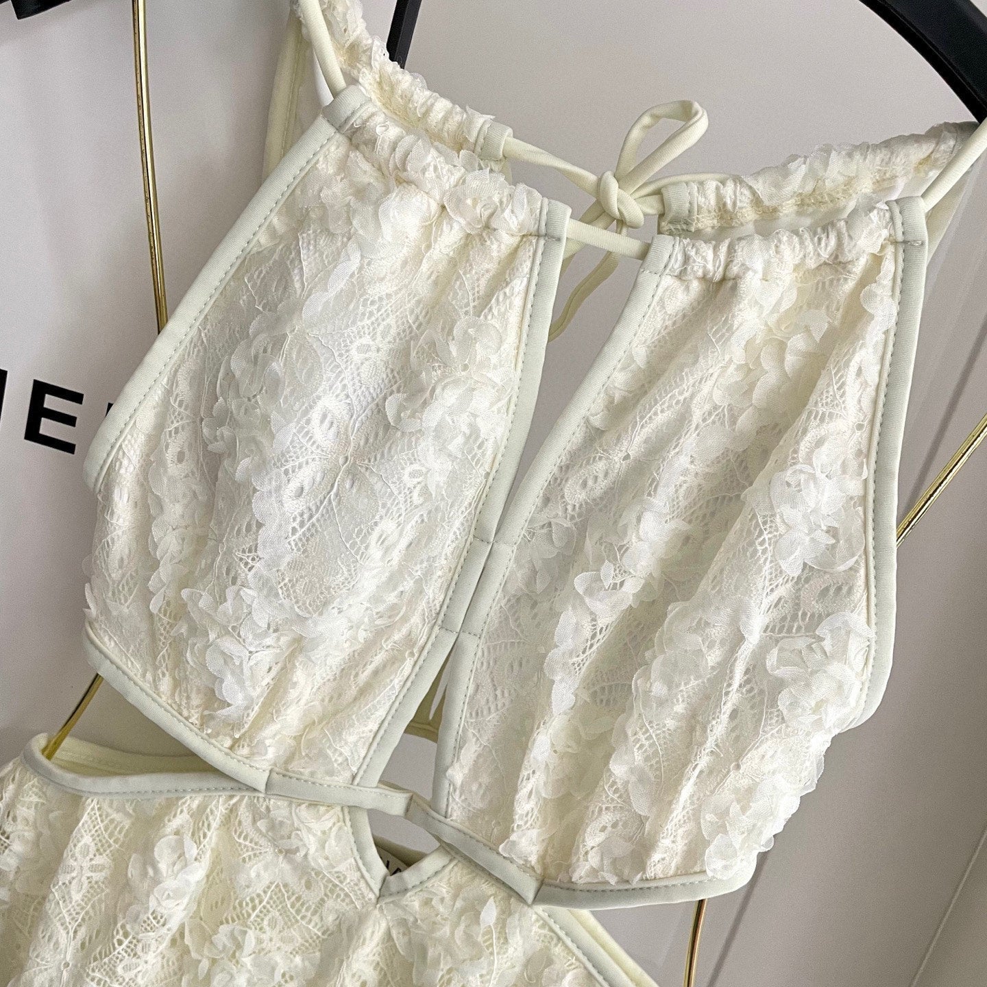 CHANEL BIKINI SWIMSUIT SET IN WHITE LACE FABRIC 613726