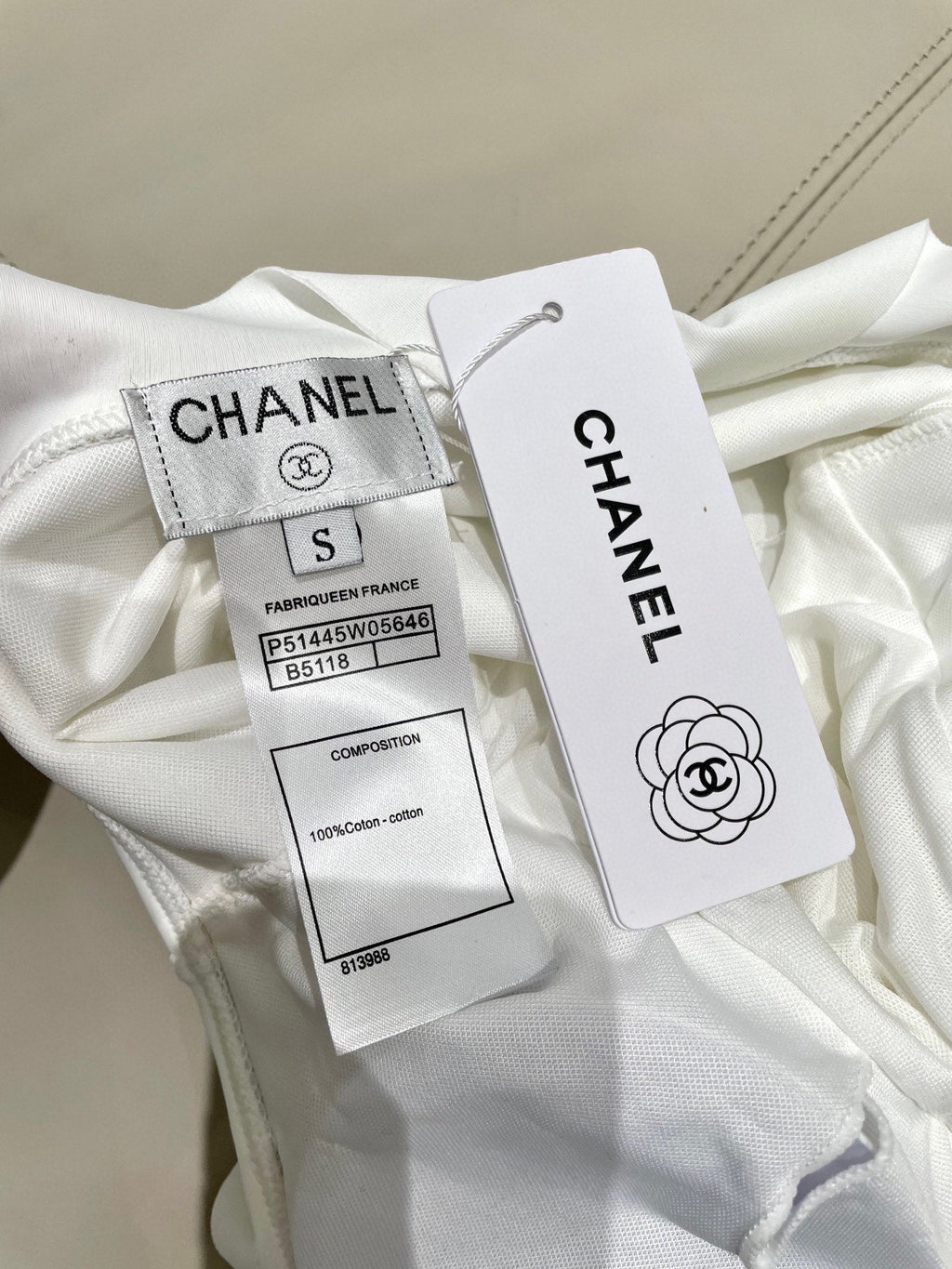 CHANEL BIKINI SWIMSUIT SET WHITE AND RUFFLED TRIM 622179