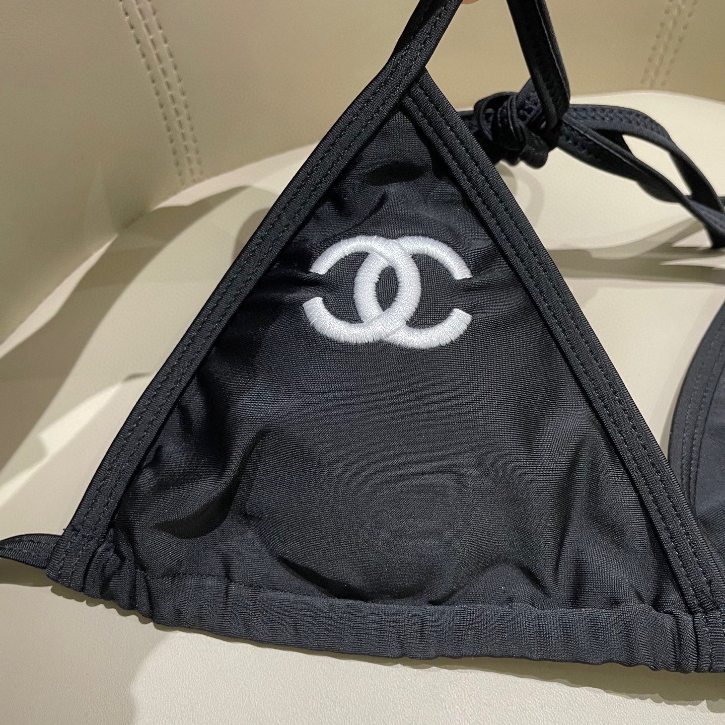CHANEL BIKINI SWIMSUIT SET IN BLACK EMBROIDERED LOGO 624564
