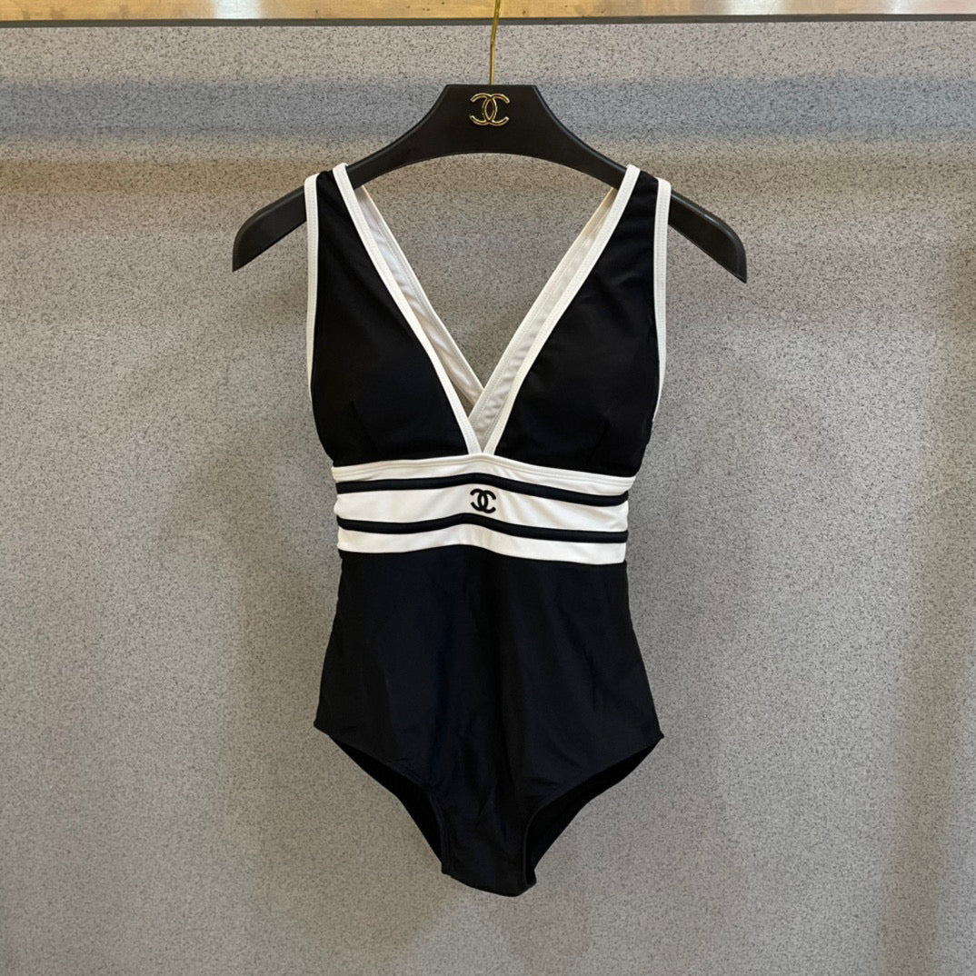 CHANEL BIKINI SWIMSUIT SET BLACK WHITE 173343