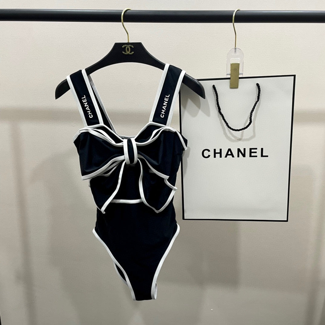 CHANEL BODYSUIT SWIMSUIT IN BLACK AND WHITE TRIM 627829