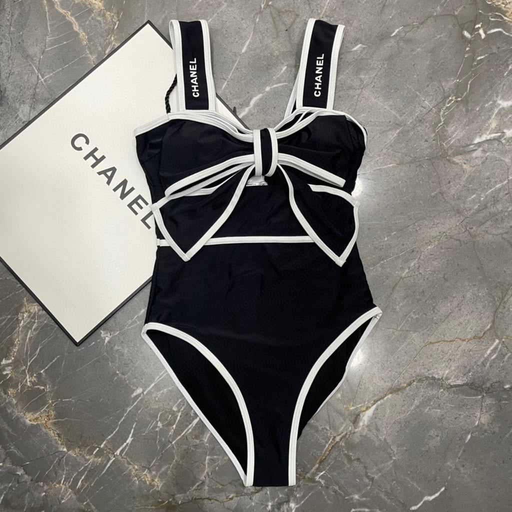 CHANEL BODYSUIT SWIMSUIT IN BLACK AND WHITE TRIM 627829