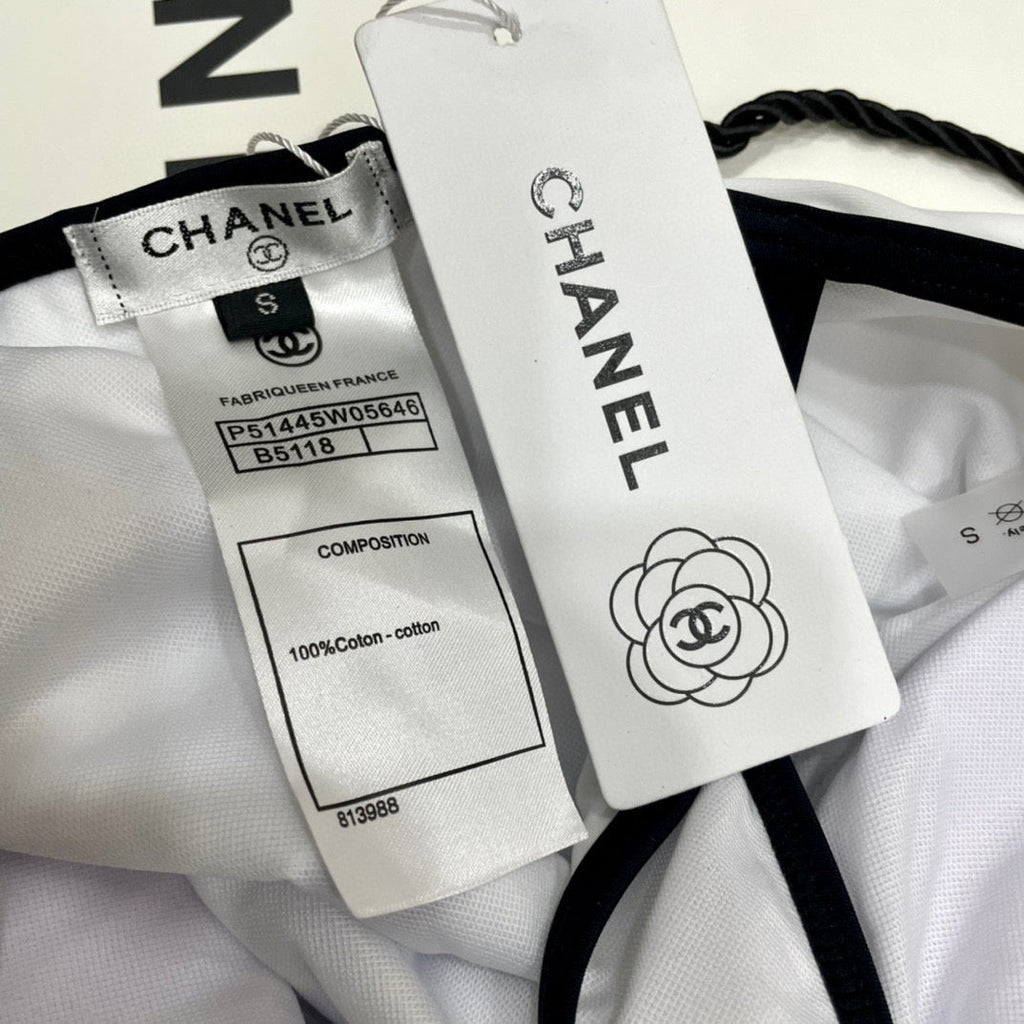 CHANEL BODYSUIT SWIMSUIT IN BLACK AND WHITE TRIM 627829