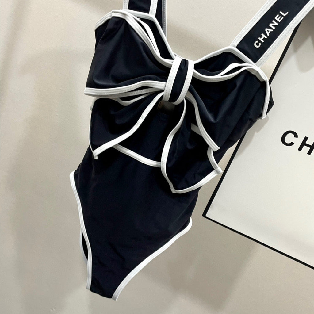 CHANEL BODYSUIT SWIMSUIT IN BLACK AND WHITE TRIM 627829