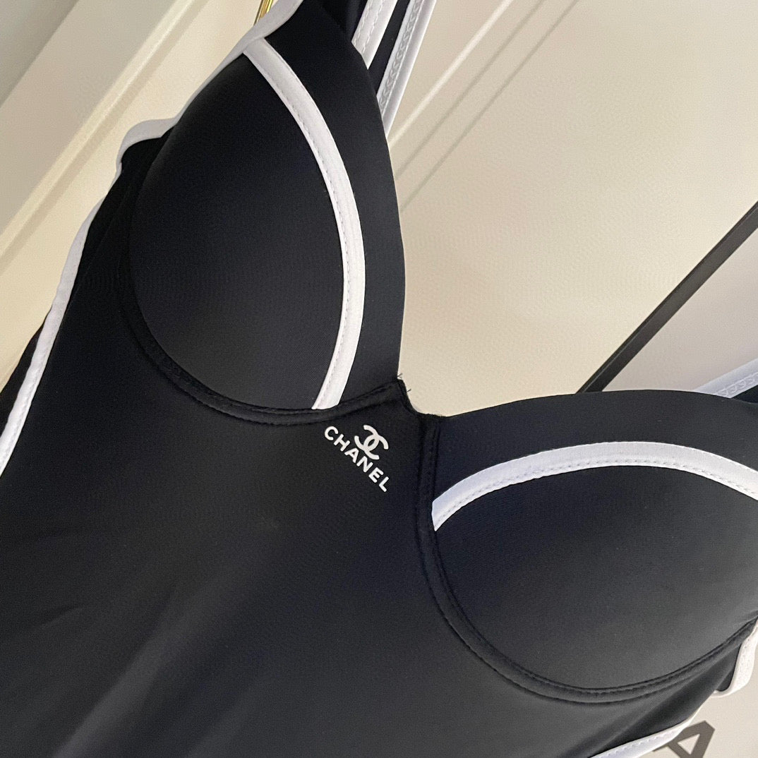 CHANEL SWIMSUIT BODYSUIT IN BLACK AND WHITE STRIPED 627831
