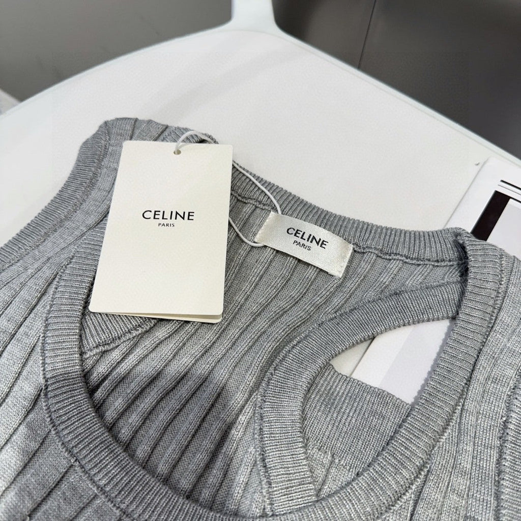 CELINE STRIPED TANK TOP 625958 IN GRAY AND WHITE COTTON RIBBED
