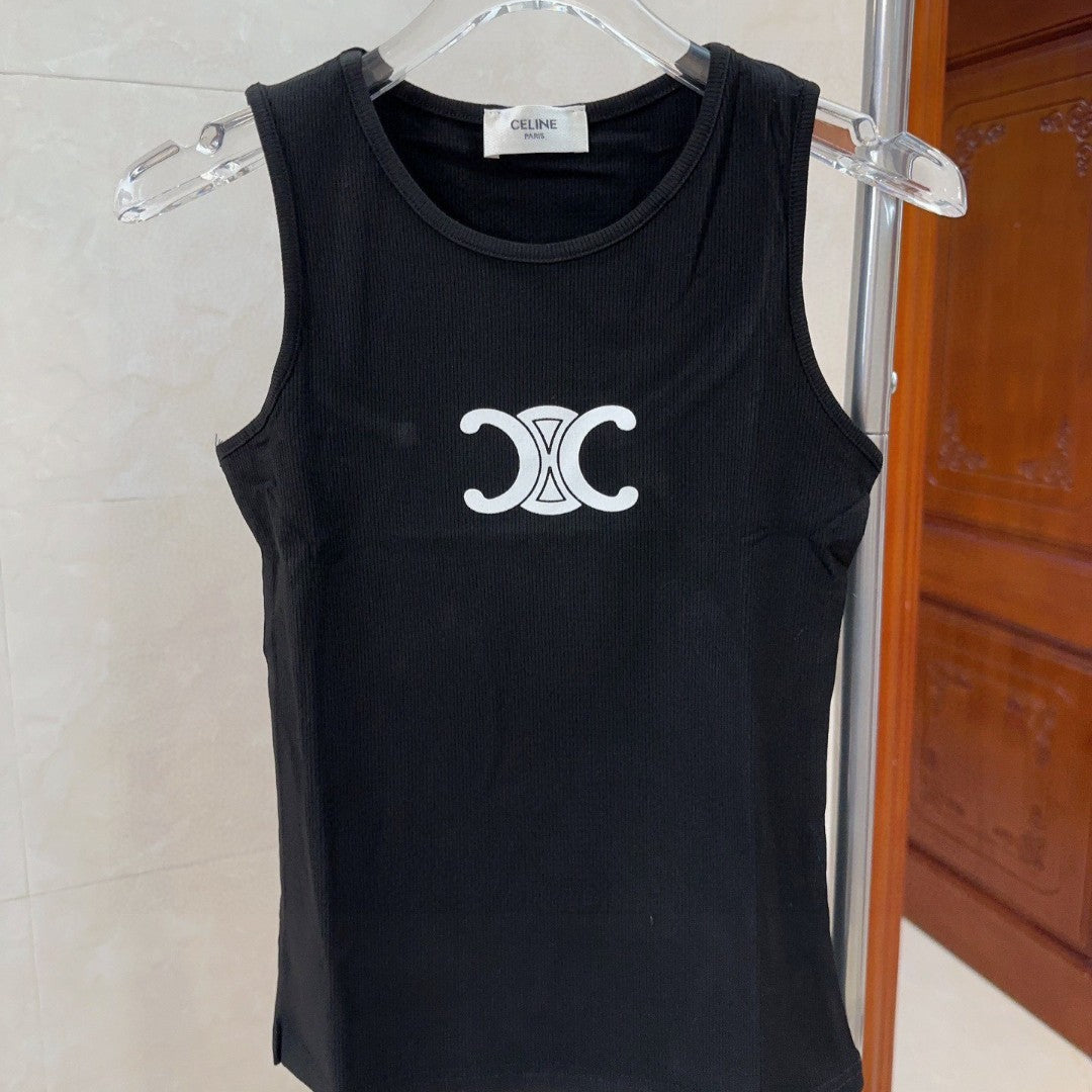 CELINE TANK TOP 627696 IN BLACK COTTON RIBBED