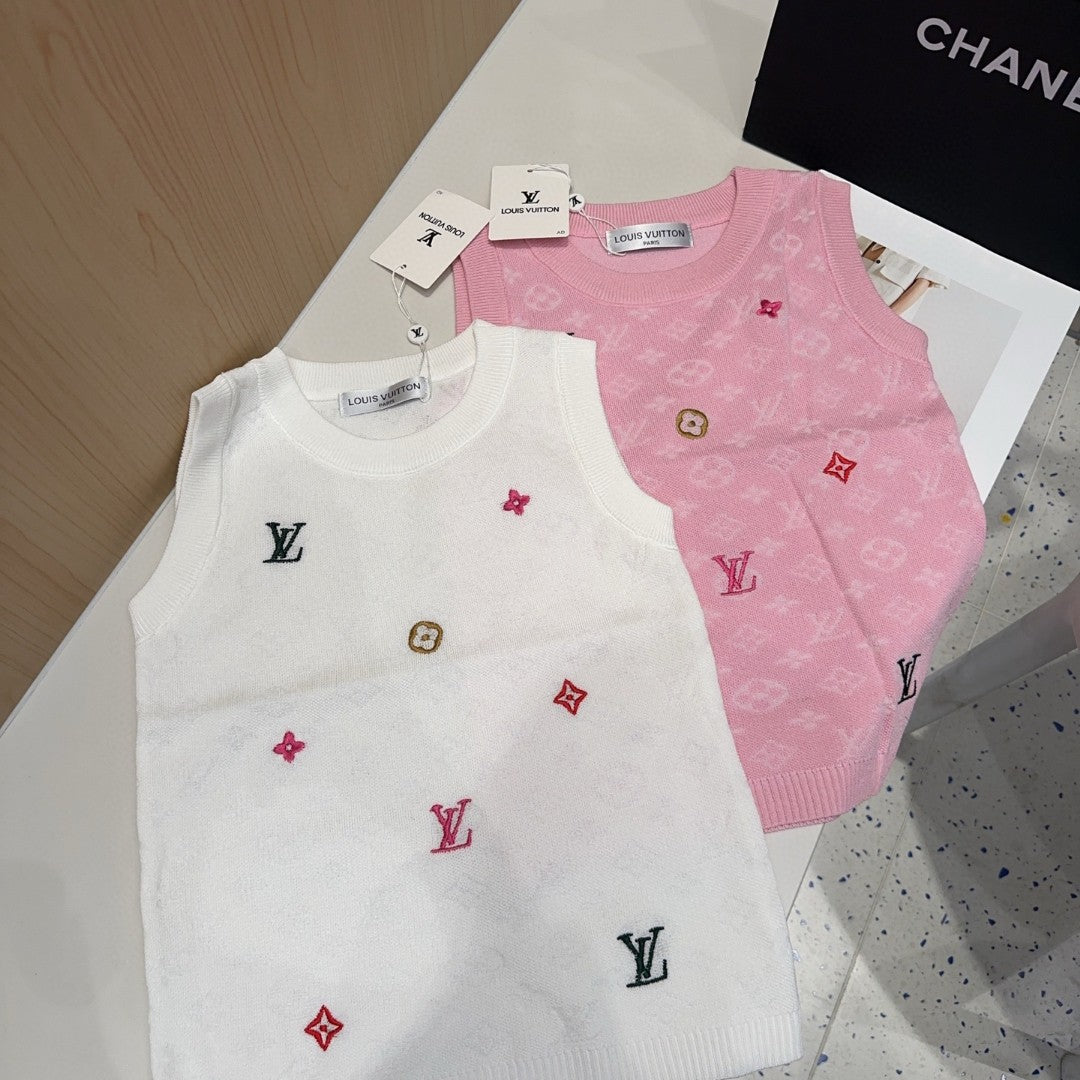 LOUIS VUITTON KNITTED VEST 633192 IN WHITE WOOL MUTILCOLOR LOGO