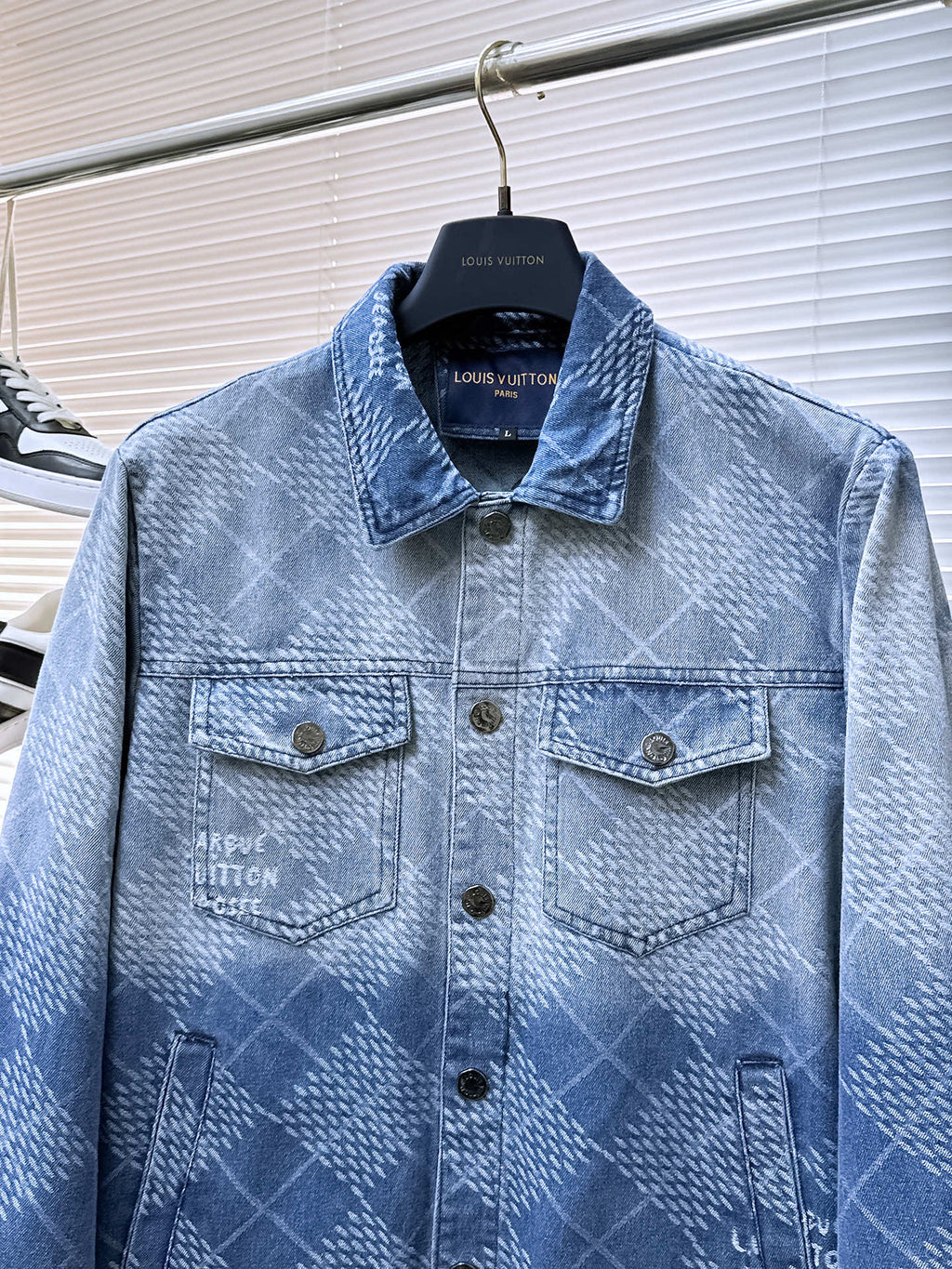 LOUIS VUITTON LV SHIRT JACKET IN BLUE DAMIER DENIM 239128
