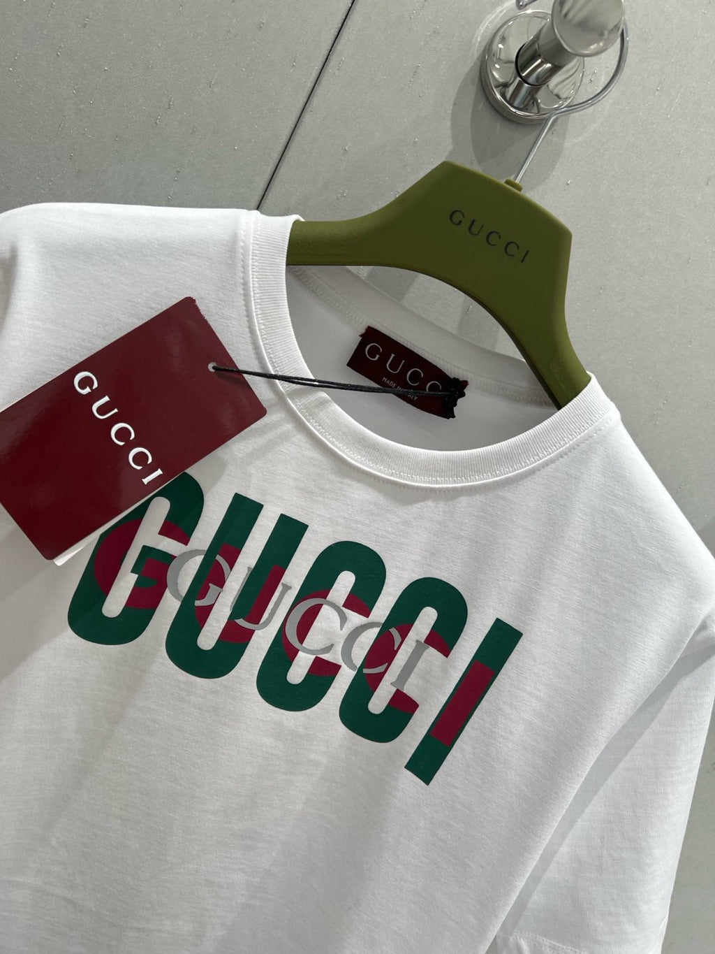 GUCCI Gucci 2025 Print Short Sleeve T-shirt White Green Red Cotton