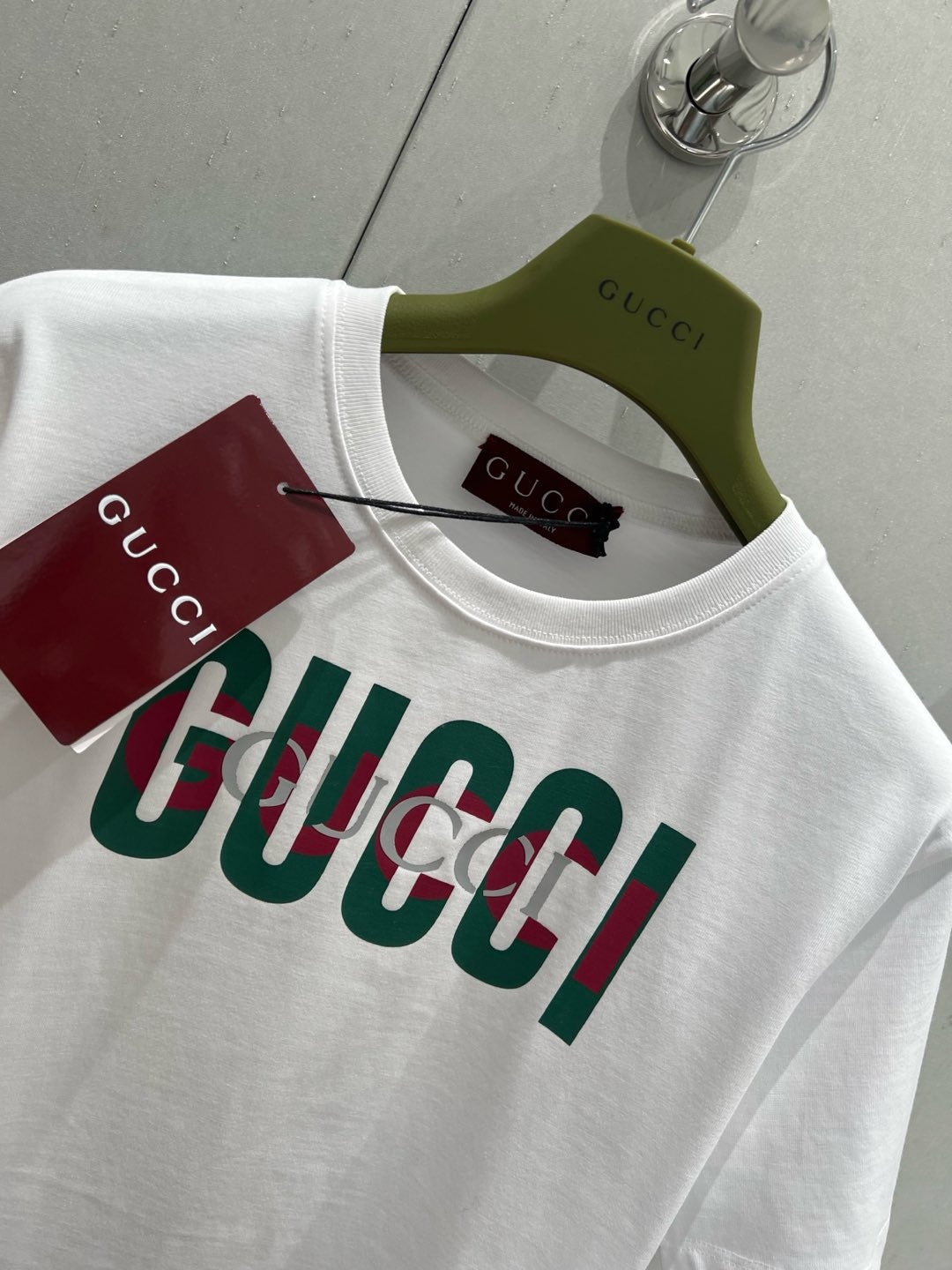 GUCCI Gucci 2025 Print Short Sleeve T-shirt White Green Red Cotton