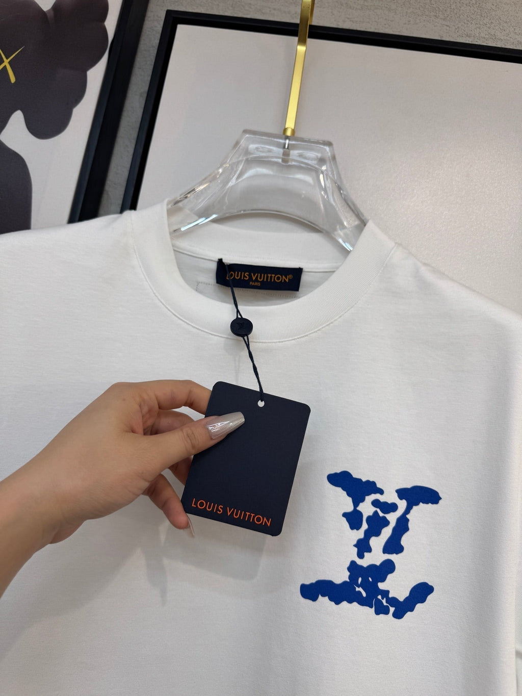 LOUIS VUITTON LV WHITE COTTON T-SHIRT BLUE STYLIZED LOGO 238917