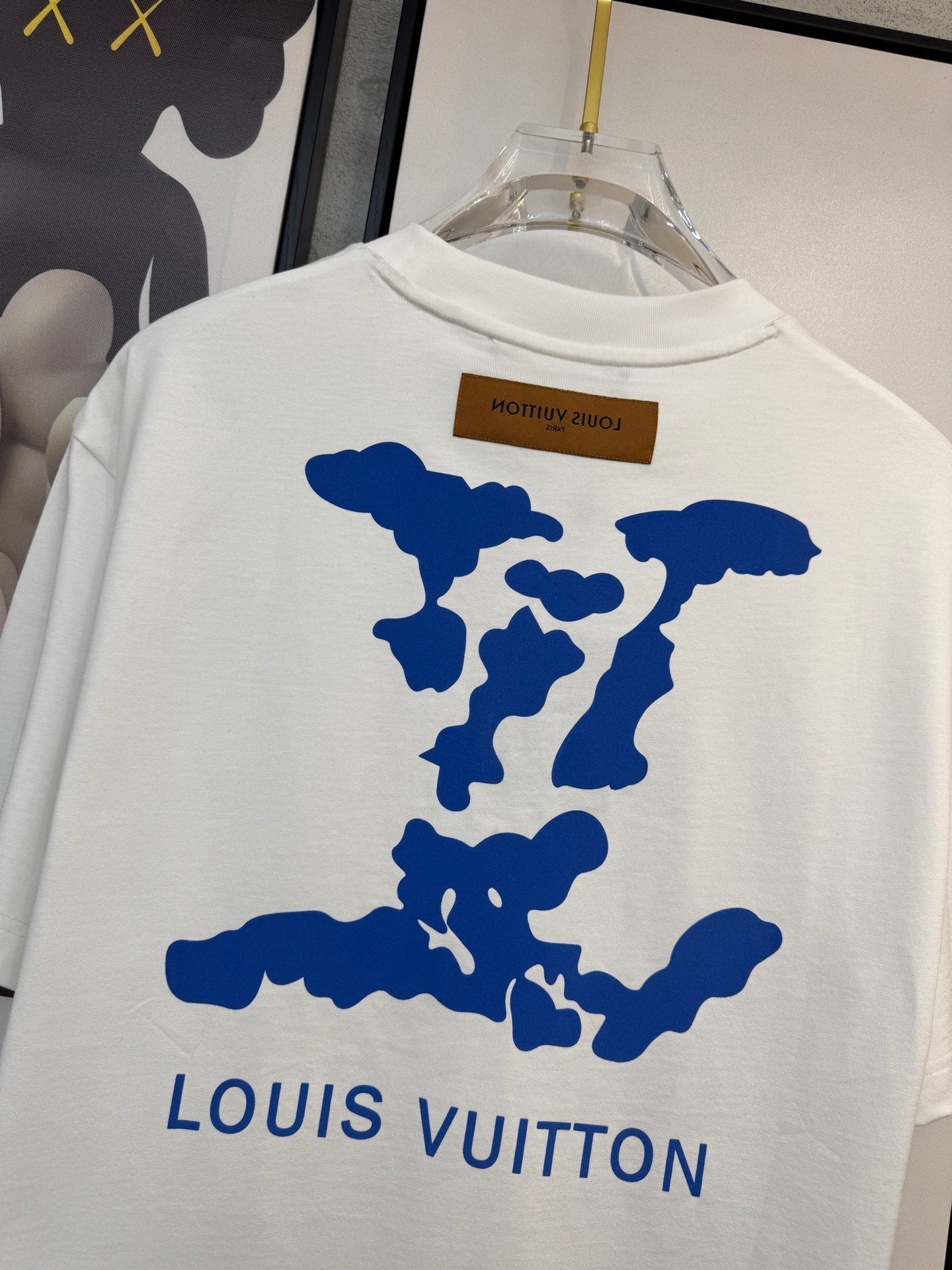 LOUIS VUITTON LV WHITE COTTON T-SHIRT BLUE STYLIZED LOGO 238917