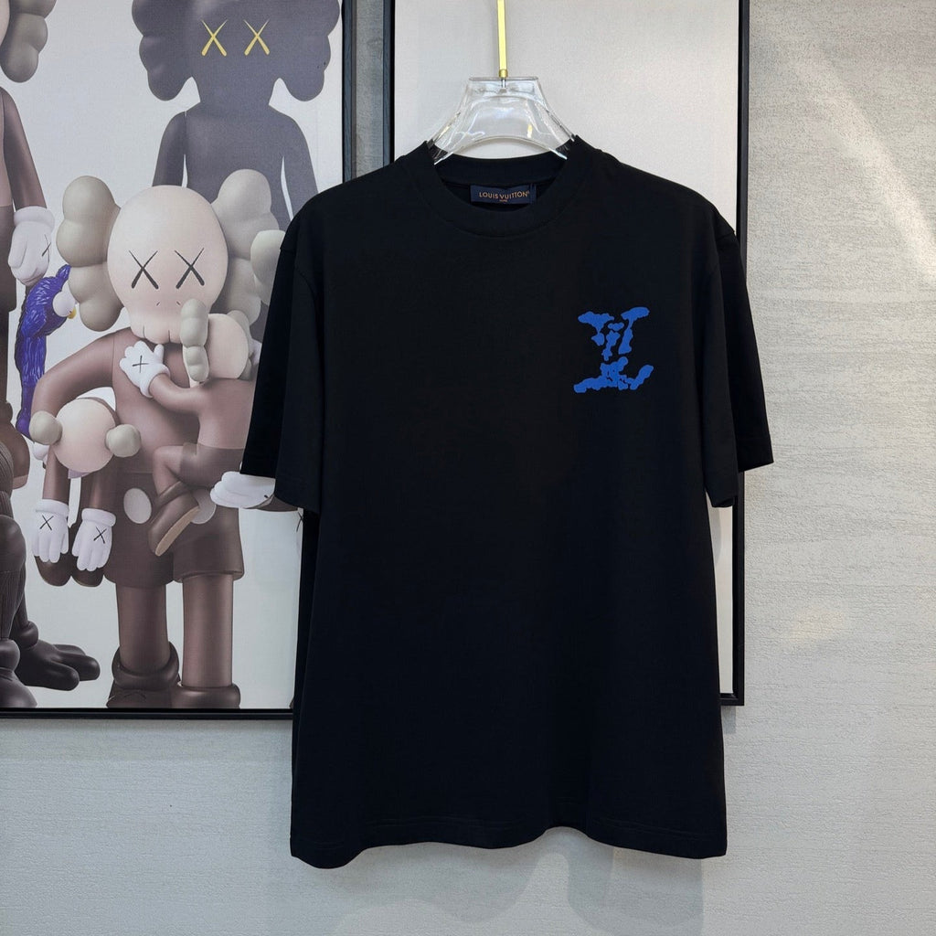 LOUIS VUITTON LV BLACK COTTON T-SHIRT BLUE STYLIZED LOGO 238916